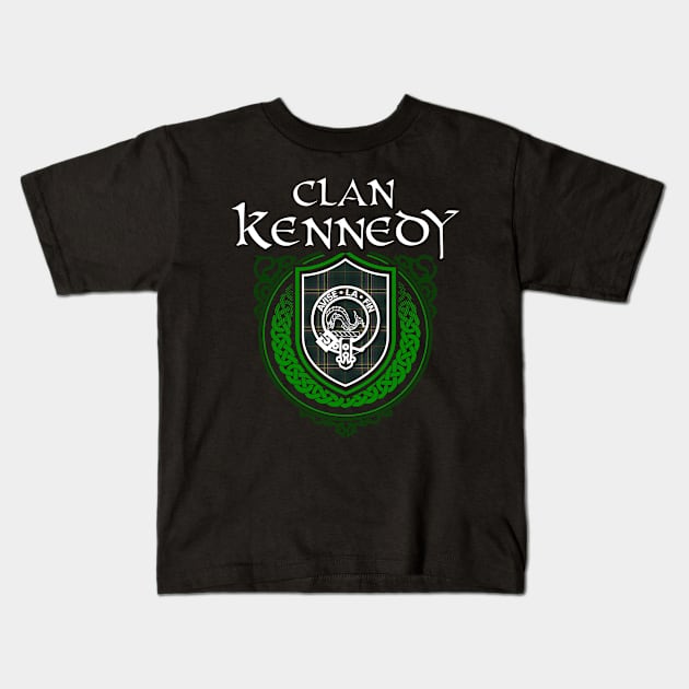 Clan Kennedy Surname Scottish Clan Tartan Crest Badge Kids T-Shirt by Celtic Folk